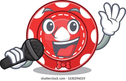 Happy gambling chips singing on a microphone