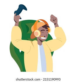 happy gamer illustration with headphones