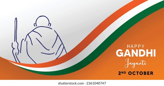 happy Gandhi Jayanti 2nd October Indian National day vector with Indian flag ribbon illustration.