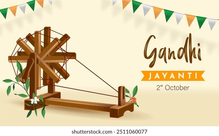 Happy Gandhi Jayanti 3D Vector Illustration. Mohandas Karam Chandra Gandhi Birthday.