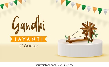 Ilustração vetorial 3D de Gandhi Jayanti feliz. Aniversário de Mohandas Karam Chandra Gandhi.