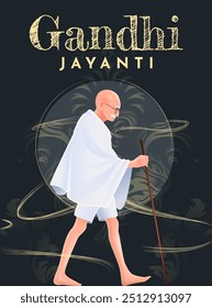 Ilustração vetorial 3D de Gandhi Jayanti feliz. Aniversário de Mohandas Karam Chandra Gandhi.