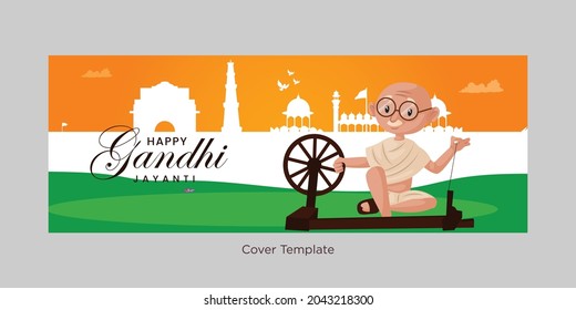 Happy Gandhi Jayanti cover page cartoon illustration.