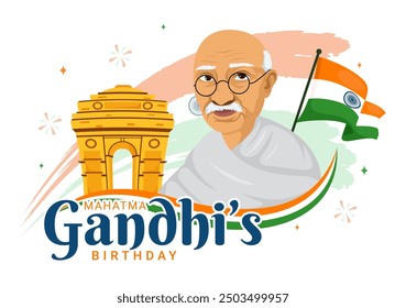 Happy Gandhi Jayanti Day is an Event Celebrated in India on October 2nd, which Marks Gandhi's Birthday in Flat Cartoon Background Vector Illustration