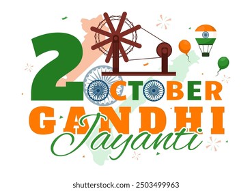 Happy Gandhi Jayanti Day is an Event Celebrated in India on October 2nd, which Marks Gandhi's Birthday in Flat Cartoon Background Vector Illustration