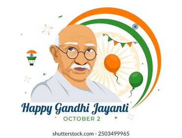 Happy Gandhi Jayanti Day is an Event Celebrated in India on October 2nd, which Marks Gandhi's Birthday in Flat Cartoon Background Vector Illustration