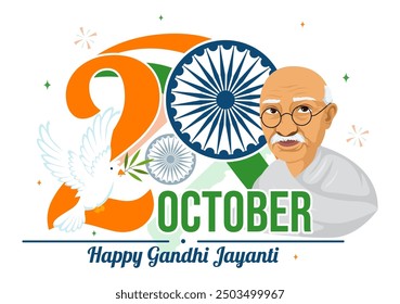 Happy Gandhi Jayanti Day is an Event Celebrated in India on October 2nd, which Marks Gandhi's Birthday in Flat Cartoon Background Vector Illustration