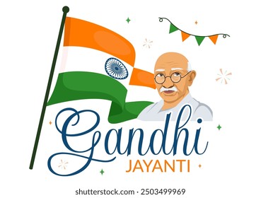 Happy Gandhi Jayanti Day is an Event Celebrated in India on October 2nd, which Marks Gandhi's Birthday in Flat Cartoon Background Vector Illustration