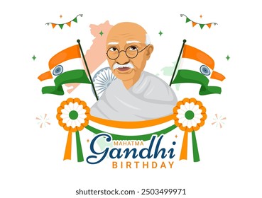 Happy Gandhi Jayanti Day is an Event Celebrated in India on October 2nd, which Marks Gandhi's Birthday in Flat Cartoon Background Vector Illustration