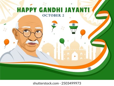 Happy Gandhi Jayanti Day is an Event Celebrated in India on October 2nd, which Marks Gandhi's Birthday in Flat Cartoon Background Vector Illustration