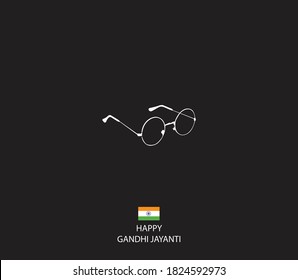 Happy Gandhi Jayanti. Gandhi eyeglass with Indian flag. isolated on black background. vector illustrations.