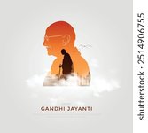 Happy Gandhi Jayanti Post and Flyer Template. Mahatma Gandhi Jayanti Creative with Text and Silhouette Vector Illustration.