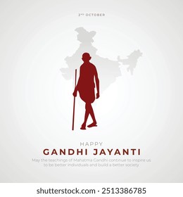 Happy Gandhi Jayanti Post and Flyer Template. Mahatma Gandhi Jayanti Creative with Text and Silhouette Vector Illustration