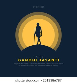 Happy Gandhi Jayanti Post and Flyer Template. Mahatma Gandhi Jayanti Creative with Text and Silhouette Vector Illustration