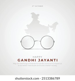 Feliz Gandhi Jayanti Post y Flyer Plantilla. Mahatma Gandhi Jayanti Creativo con Texto y Silueta Ilustración vectorial