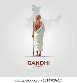 Feliz Gandhi Jayanti Post y Flyer Plantilla. Mahatma Gandhi Jayanti Creativo con texto y Ilustración vectorial de silueta.