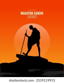 Happy Gandhi Jayanti silhouette, hand-drawn vector illustration for social media banner. 
