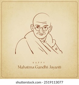 Fröhliche Gandhi Jayanti Text mit Gandhiji handgezeichnete Vektorgrafik für Social Media Banner. 
