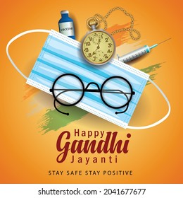 happy gandhi  jayanti vector illustration design. covid19, corona virus concept