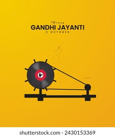 Happy Gandhi Jayanti.Gandhi's eyeglasses with the Indian flag. 3D Illustration