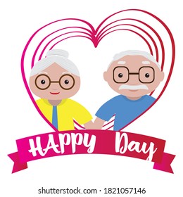 Happy gandparents day card. Happy old couple - Vector