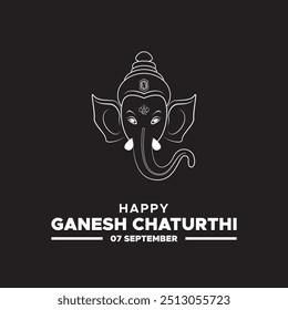 Happy Ganesh Chaturthi, 7 September, greeting card Ganesh Chaturthi, Social media template, vector illustration, stock illustaction, Ganesh Chaturthi post design.