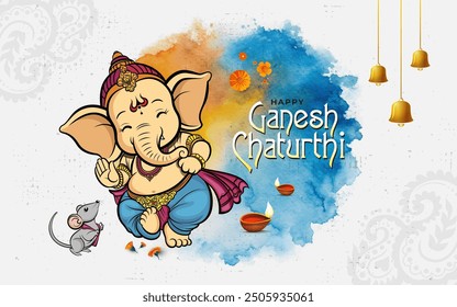 Happy Ganesh Chaturthi Background Design Template with Creative Lord Ganesha Illustration