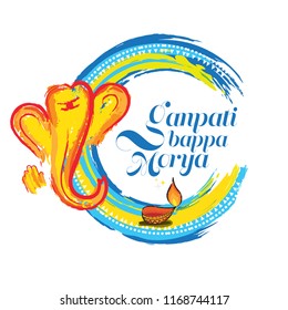 Happy Ganesh Chaturthi Background Template with Lord Ganesha Head and Lamps Vector Illustration