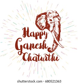 Happy Ganesh Chaturthi Celebration Banner With Elephent Head. Vector