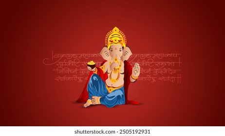 Happy ganesh chaturthi celebration vector. Lord Ganesh Chaturthi background. Lord Ganesh Mantra in Sanskrit. Sanskrit calligraphy Means "Lord Ganesha"