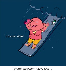 Happy Ganesh Chaturthi: A Creative Comic Poster Or Teaser For Ganesh Festival. Celebrated To All Over India But With Most Volume In Mumbai, Maharashtra. Coming Soon Poster For Ganpati Festival.