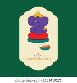Feliz Ganesh Chaturthi.  Um bonitinho lorde Ganpati idol vetor ilustração, ideal para banner de mídia social, cartão de convite, design de modelo de cartaz, decoração, embalagem, capa de livro, banner.