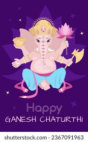 Happy Ganesh Chaturthi. Cute poster in cartoon style