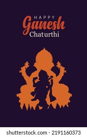 Happy Ganesh Chaturthi With dark Background Silhouette Vector Illustration design 