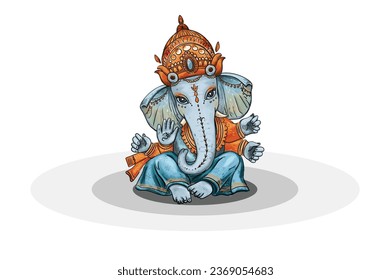 Happy Ganesh Chaturthi and Diwali graphic resource. Lord Ganesha ji, ganapati, ganesha, vinayaka, Ganpati. Sitting pose four arms. Traditional India Festival Vector illustration