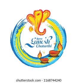 Happy Ganesh Chaturthi Festival Background Template with Lord Ganesha Head and Lamps Vector Illustration