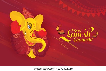 Happy Ganesh Chaturthi Festival Background with Lord Ganesha Illustration Happy Ganesh Chaturthi Festival Background with Lord Ganesha Illustration