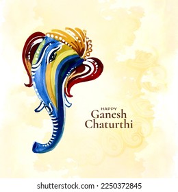 Happy Ganesh Chaturthi festival card with lord ganesha face design vector