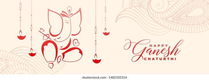 happy ganesh chaturthi festival greeting with diya