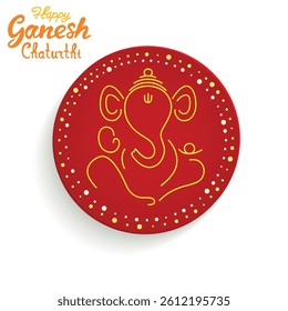 Happy Ganesh Chaturthi Festival greeting with lord Ganesha face illustration. Om or Aum Indian sacred sound. 
