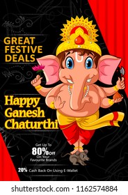 Happy Ganesh Chaturthi festival of India background with Lord Ganpati for sale promotion advertisement. Vector illustration