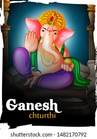 Happy Ganesh Chaturthi festival of India background with Lord Ganpati. Vector illustration