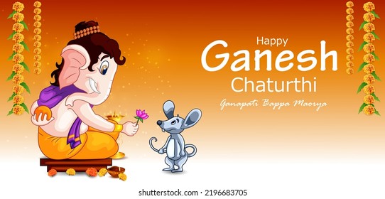 Happy Ganesh Chaturthi festival of India background with Lord Ganpati. Vector illustration
