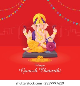 Happy Ganesh Chaturthi festival of India greeting card. Vector illustration of Lord Ganesha for Ganesh Chaturthi with background.
