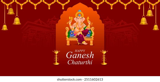 Happy Ganesh Chaturthi festival of India background with Lord Ganpati. Vector illustration