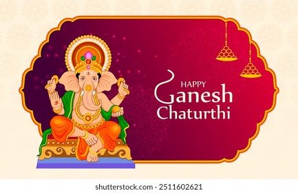 Happy Ganesh Chaturthi festival of India background with Lord Ganpati. Vector illustration