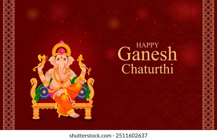 Happy Ganesh Chaturthi festival of India background with Lord Ganpati. Vector illustration