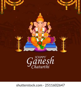 Happy Ganesh Chaturthi festival of India background with Lord Ganpati. Vector illustration