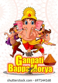 Happy Ganesh Chaturthi festival of India background with Lord Ganpati and text meaning My Father Morya. Vector illustration
