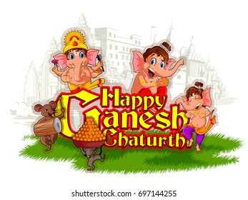 Happy Ganesh Chaturthi festival of India background with Lord Ganpati. Vector illustration